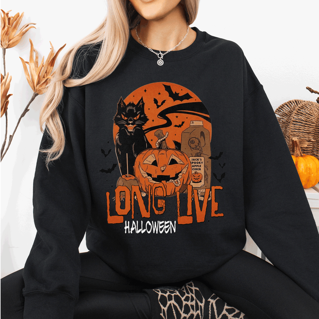 Long Live Halloween Retro Classic Vintage Graphic Cozy Fleece Limited Edition Sweatshirt