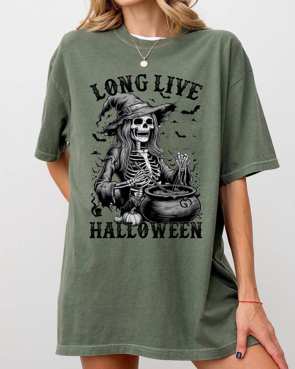 Long Live Halloween Witch Skeleton Bats Spooky Zombie Haunted Night Edition Comfort Colors Tee