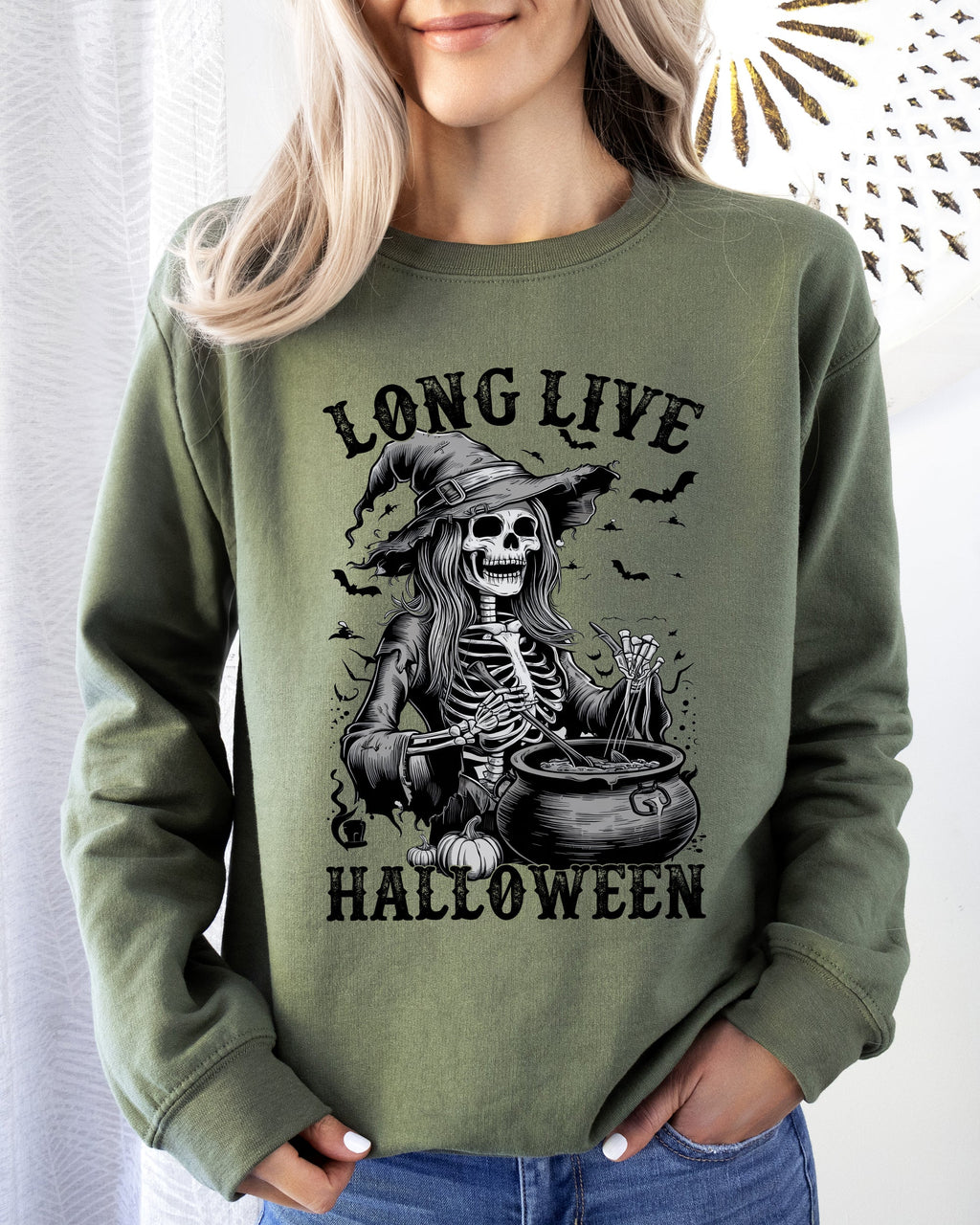 Long Live Halloween Witch Skeleton Bats Spooky Zombie Vintage Edition Sweatshirt