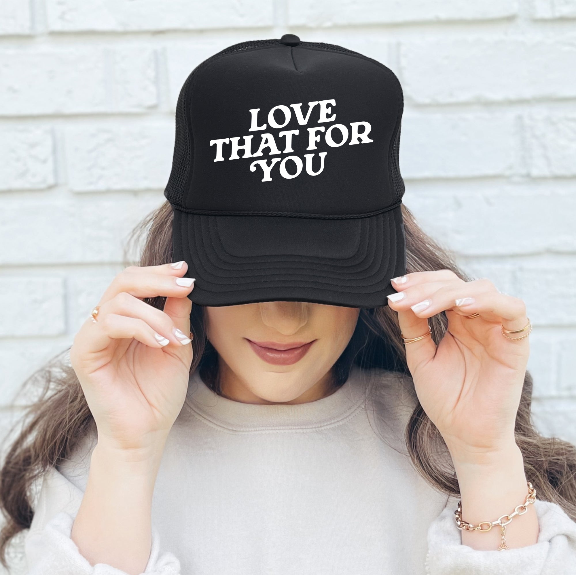 Love That For You Bold Slogan Graphic Saying Vintage Style Mesh Back Trucker Hat