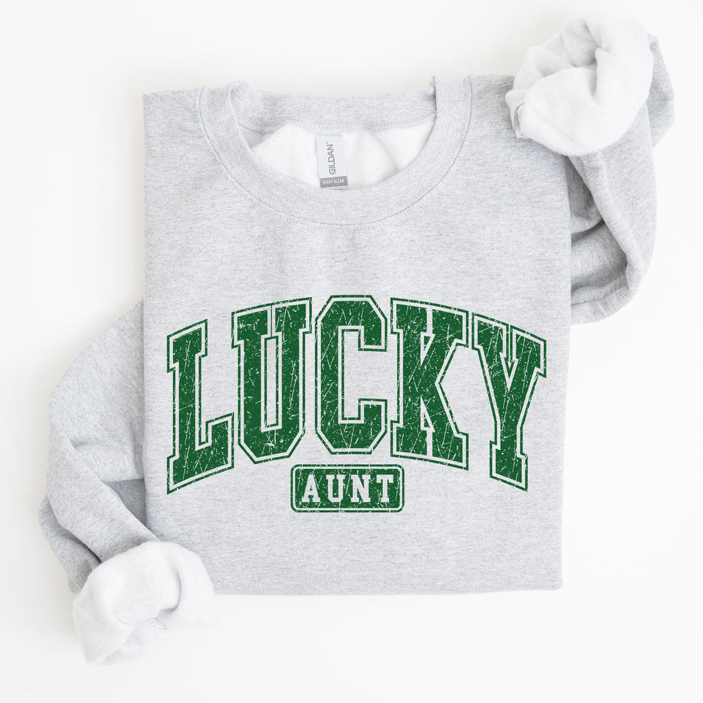 Lucky Aunt Retro St Patrick's Day Vintage Style Cozy Fleece Knit Cotton Blend Sweatshirt