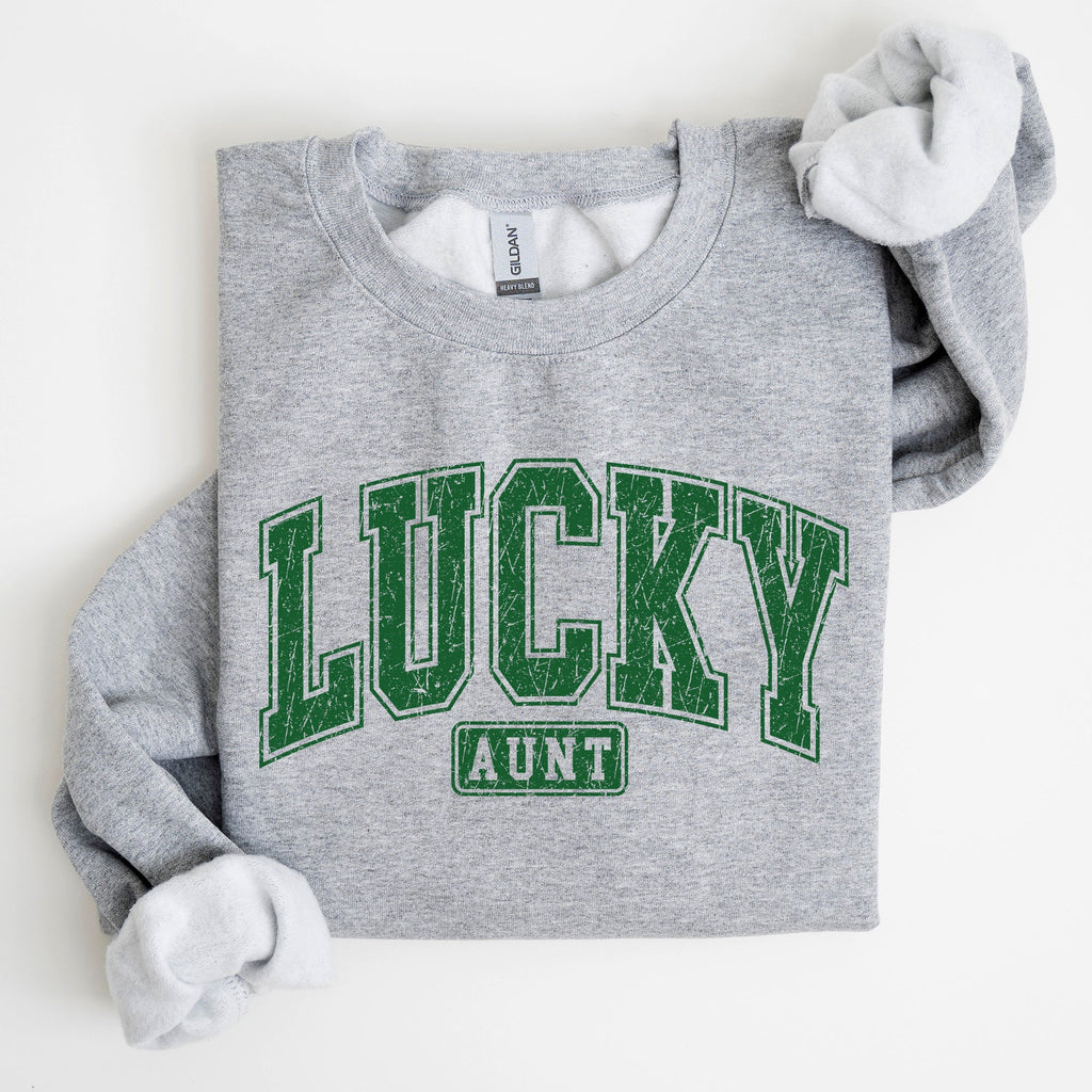 Lucky Aunt Retro St Patrick's Day Vintage Style Cozy Fleece Knit Cotton Blend Sweatshirt
