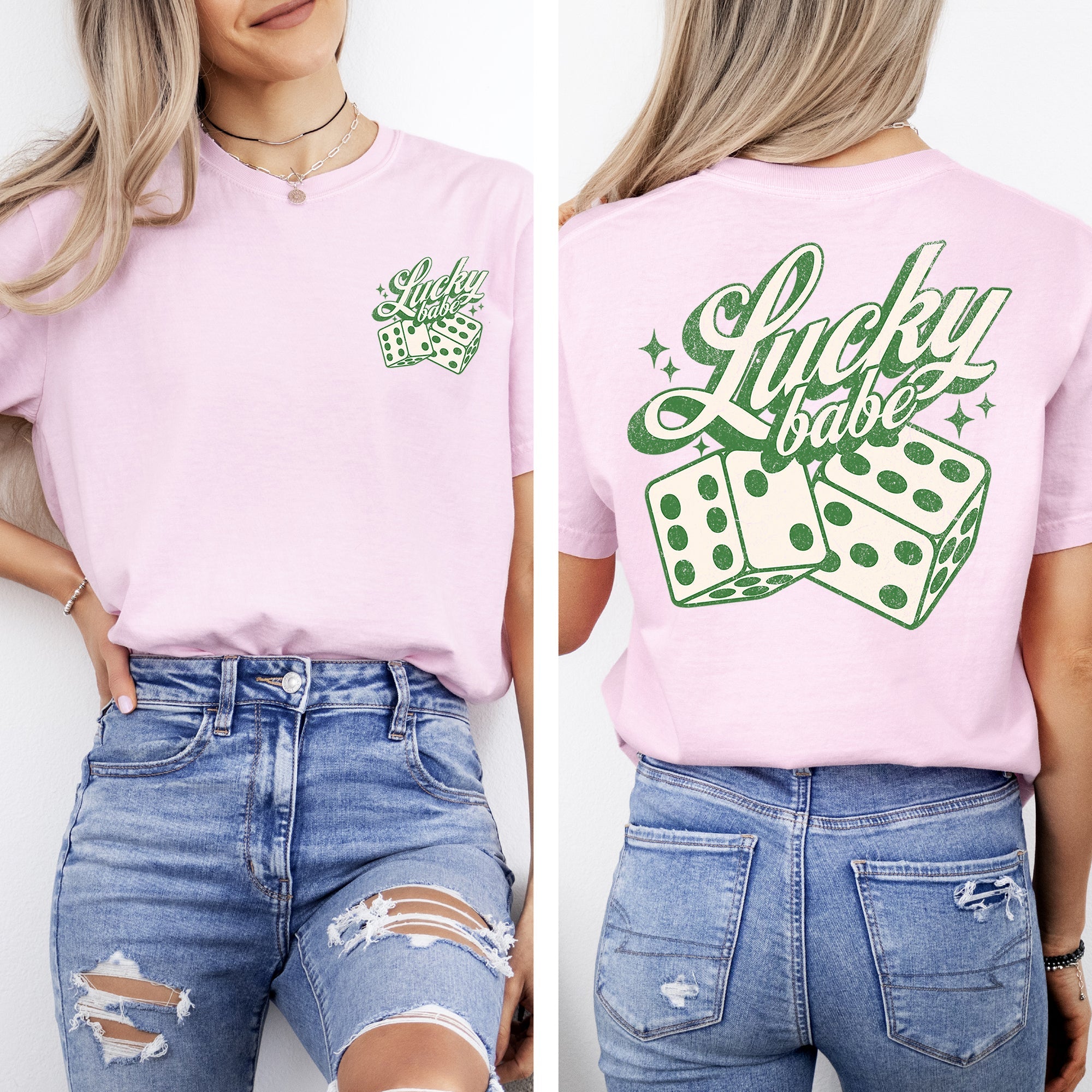 Lucky Babe Dice Las Vegas Leprechaun Shamrock Clover St Patrick's Day Edition Comfort Colors Tee
