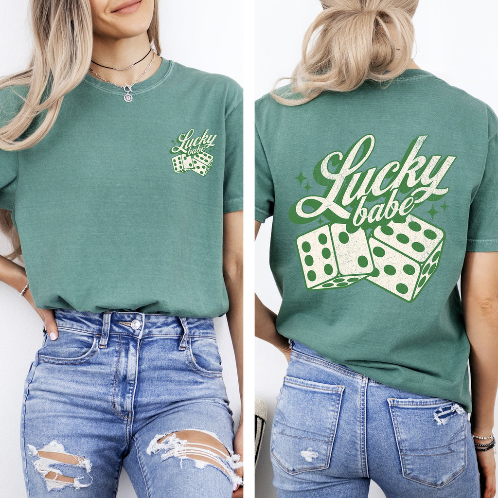 Lucky Babe Dice Las Vegas Leprechaun Shamrock Clover St Patrick's Day Edition Comfort Colors Tee
