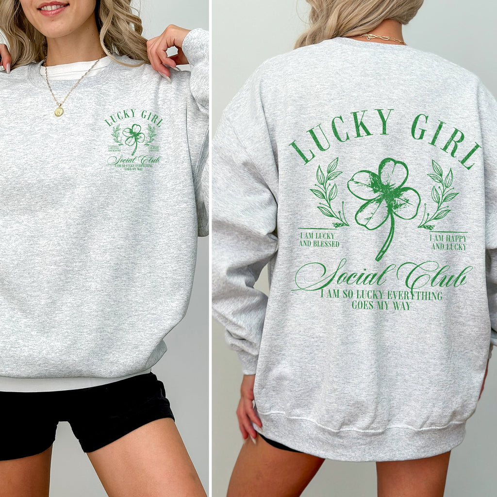 Lucky Girl Social Club Irish Pride St Patrick's Day Shamrock Clover Leprechaun Sweatshirt