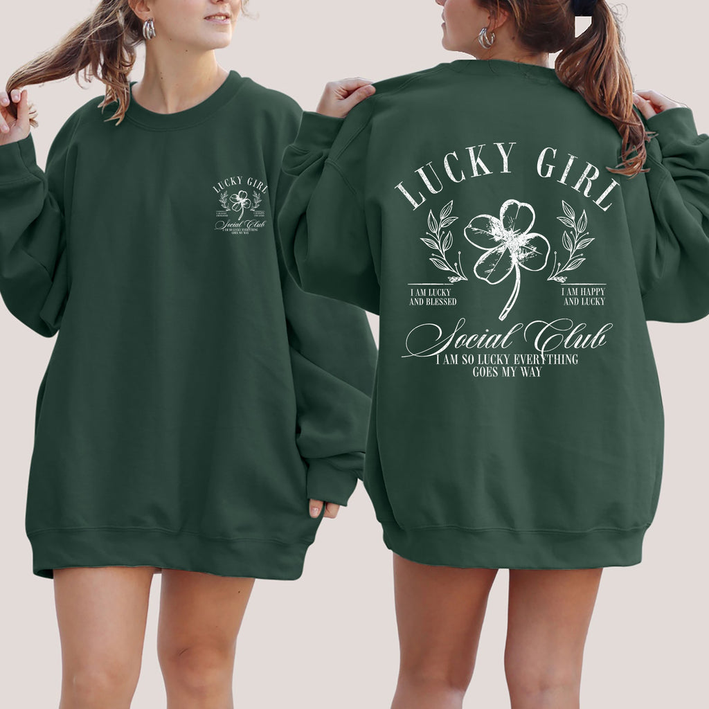 Lucky Girl Social Club Irish Pride St Patrick's Day Shamrock Clover Leprechaun Sweatshirt