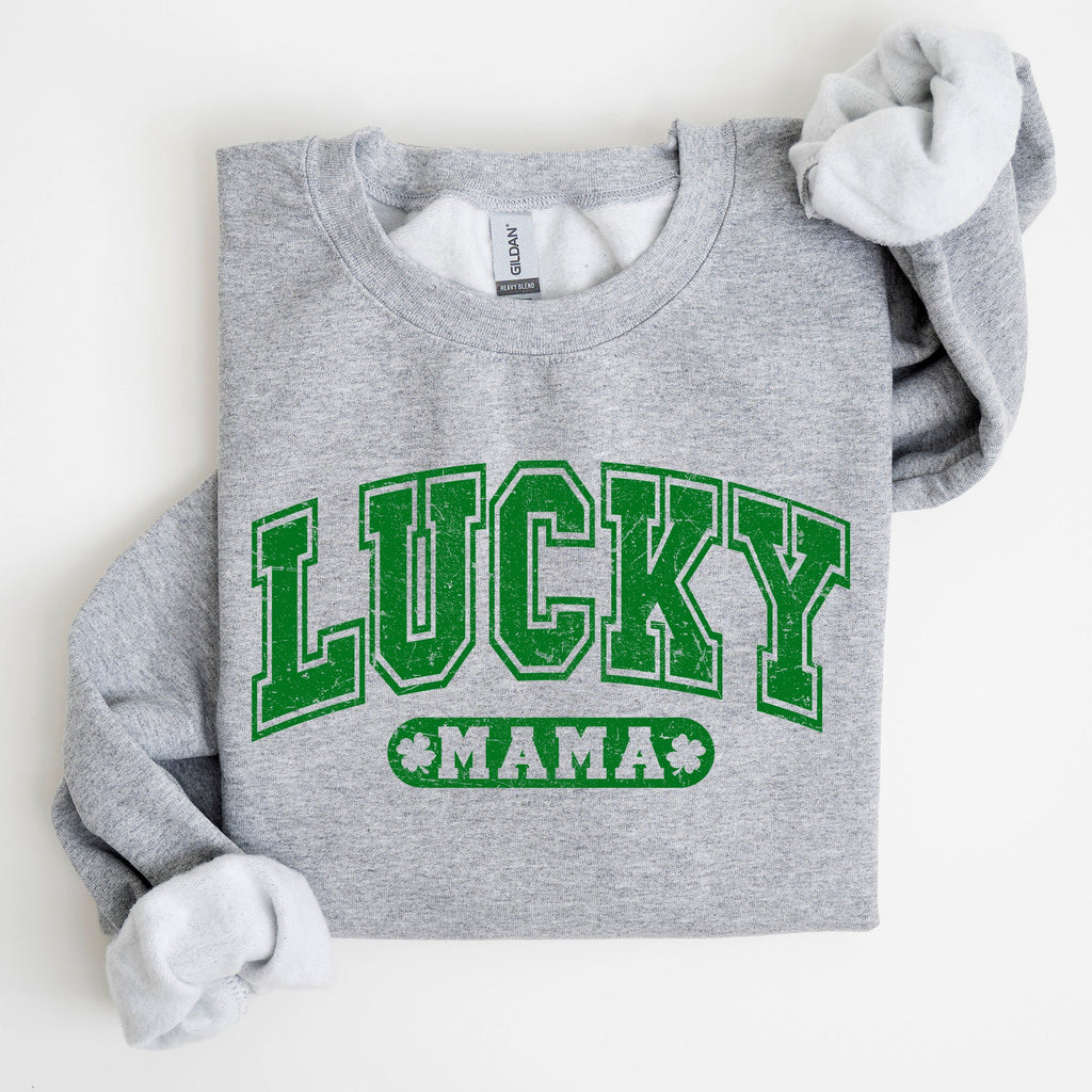Lucky Mama Retro St Patrick's Day Irish Luck Graphic Vintage Cozy Festive Sweatshirt