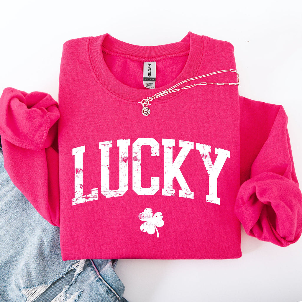 Lucky Collegiate Varsity Shamrock Leprechaun Clover St Patrick's Day Edition Sweatshirt