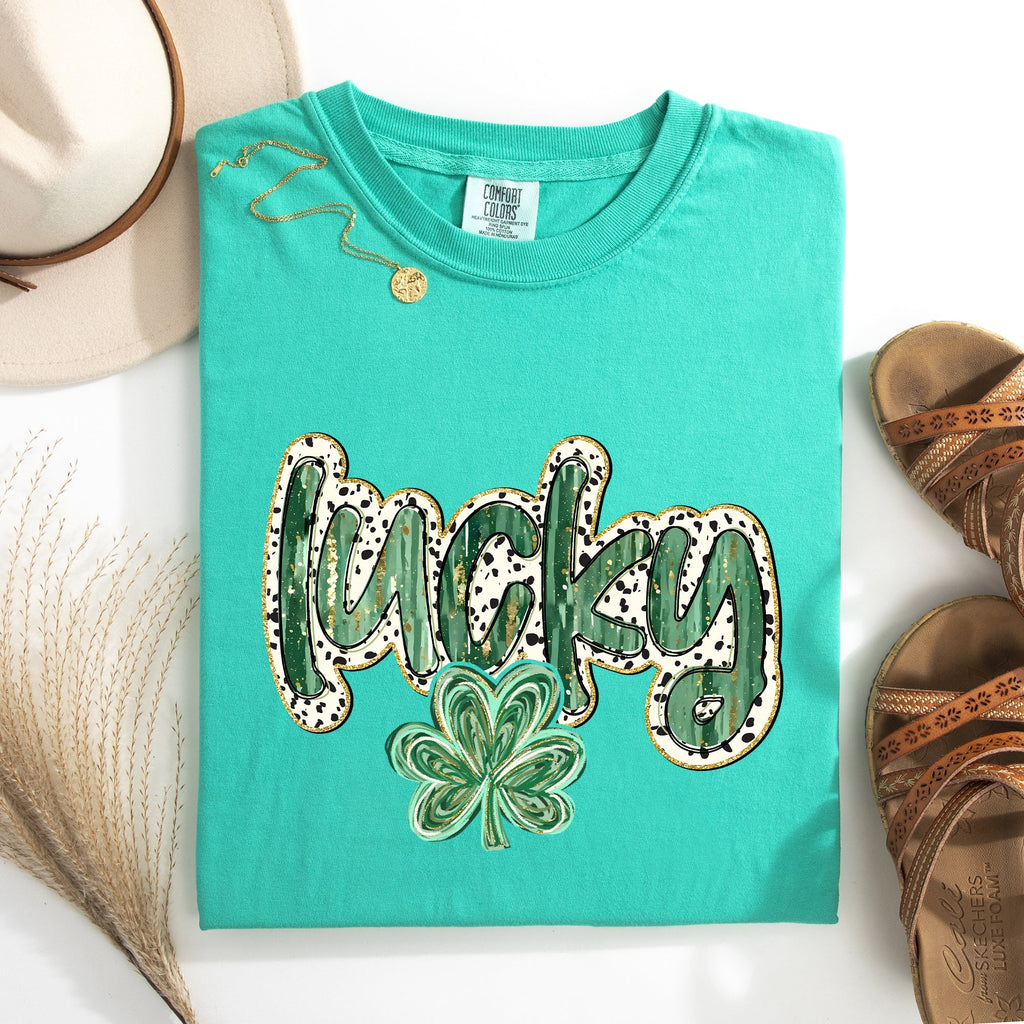 Lucky Leprechaun Dalmatian Print St Patrick's Day Shamrock Clover Limited Edition Comfort Colors Tee