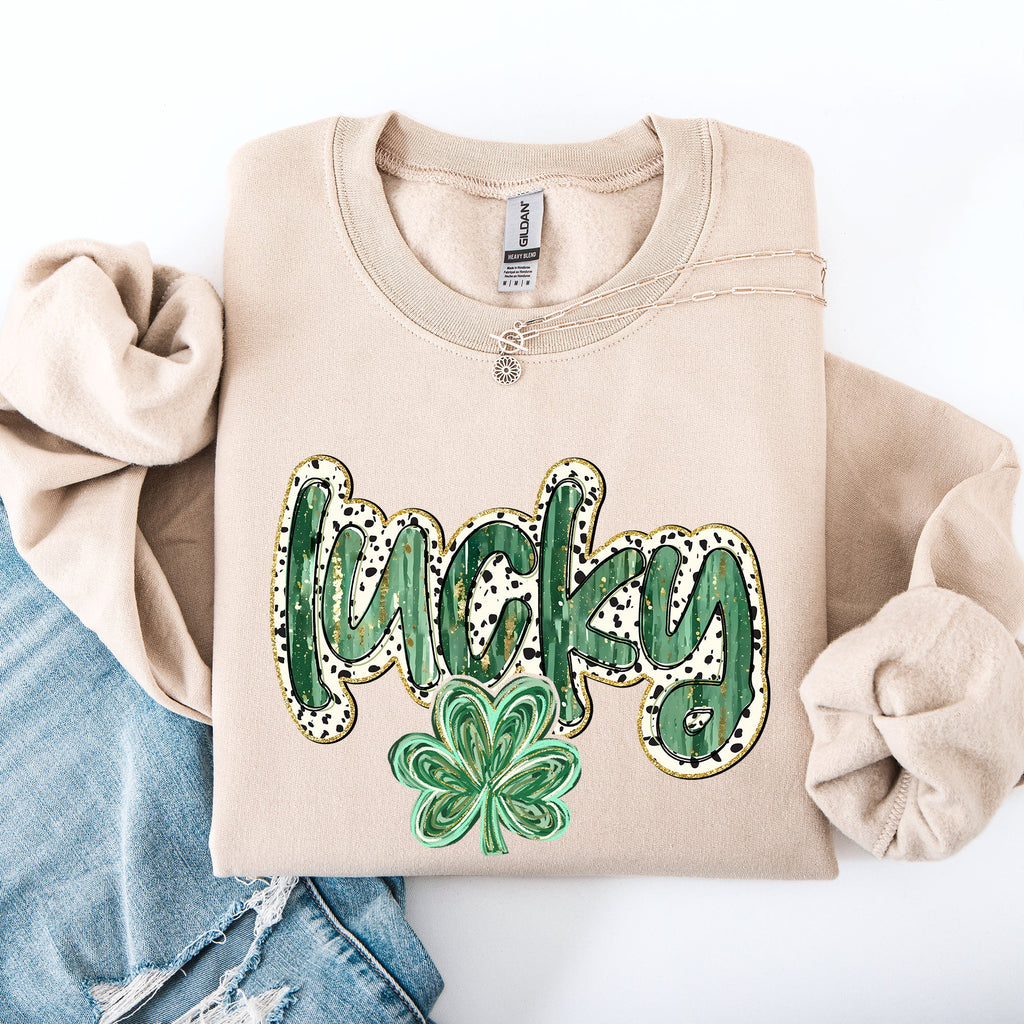 Lucky Dalmatian Print Leprechaun Shamrock Clover St Patrick's Day Festive Sweatshirt