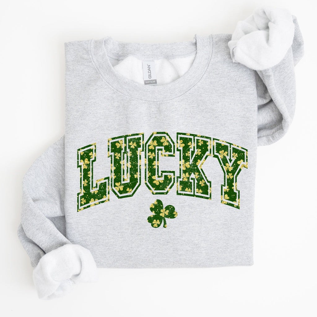 Lucky Glitter Shamrock Vintage St Patrick's Day Festive Irish Pride Cozy Casual Sweatshirt