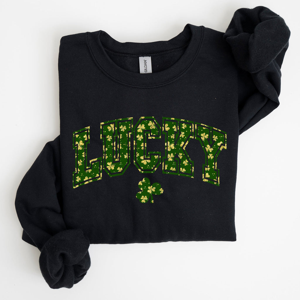 Lucky Glitter Shamrock Vintage St Patrick's Day Festive Irish Pride Cozy Casual Sweatshirt
