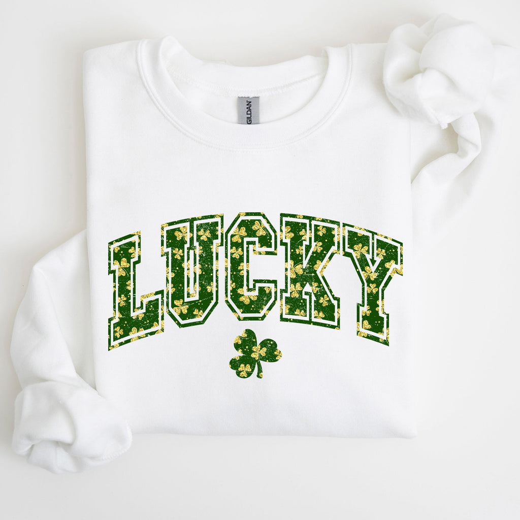 Lucky Glitter Shamrock Vintage St Patrick's Day Festive Irish Pride Cozy Casual Sweatshirt
