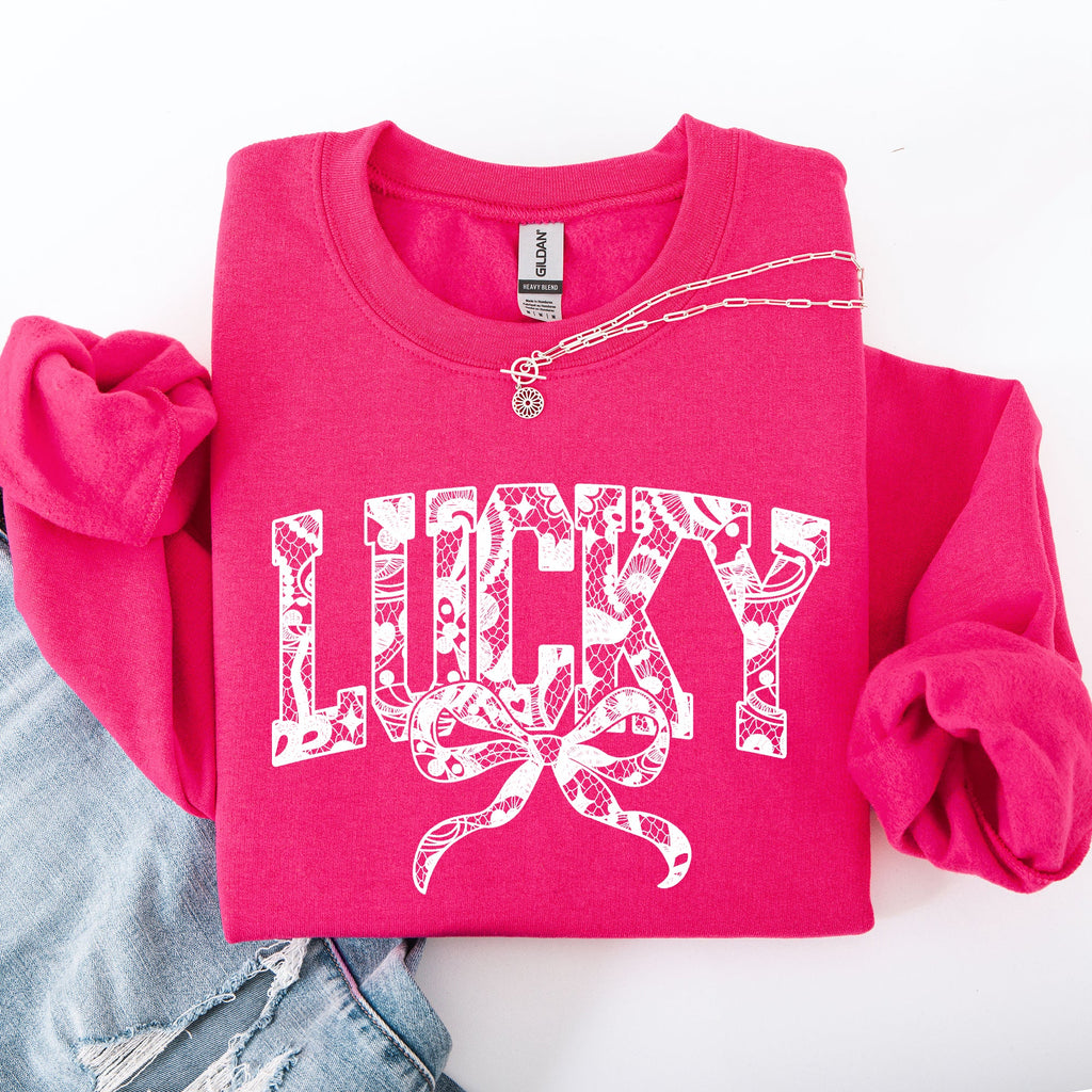 Lucky Lace Coquette Ribbon Leprechaun St Patrick's Day Shamrock Clover Sweatshirt