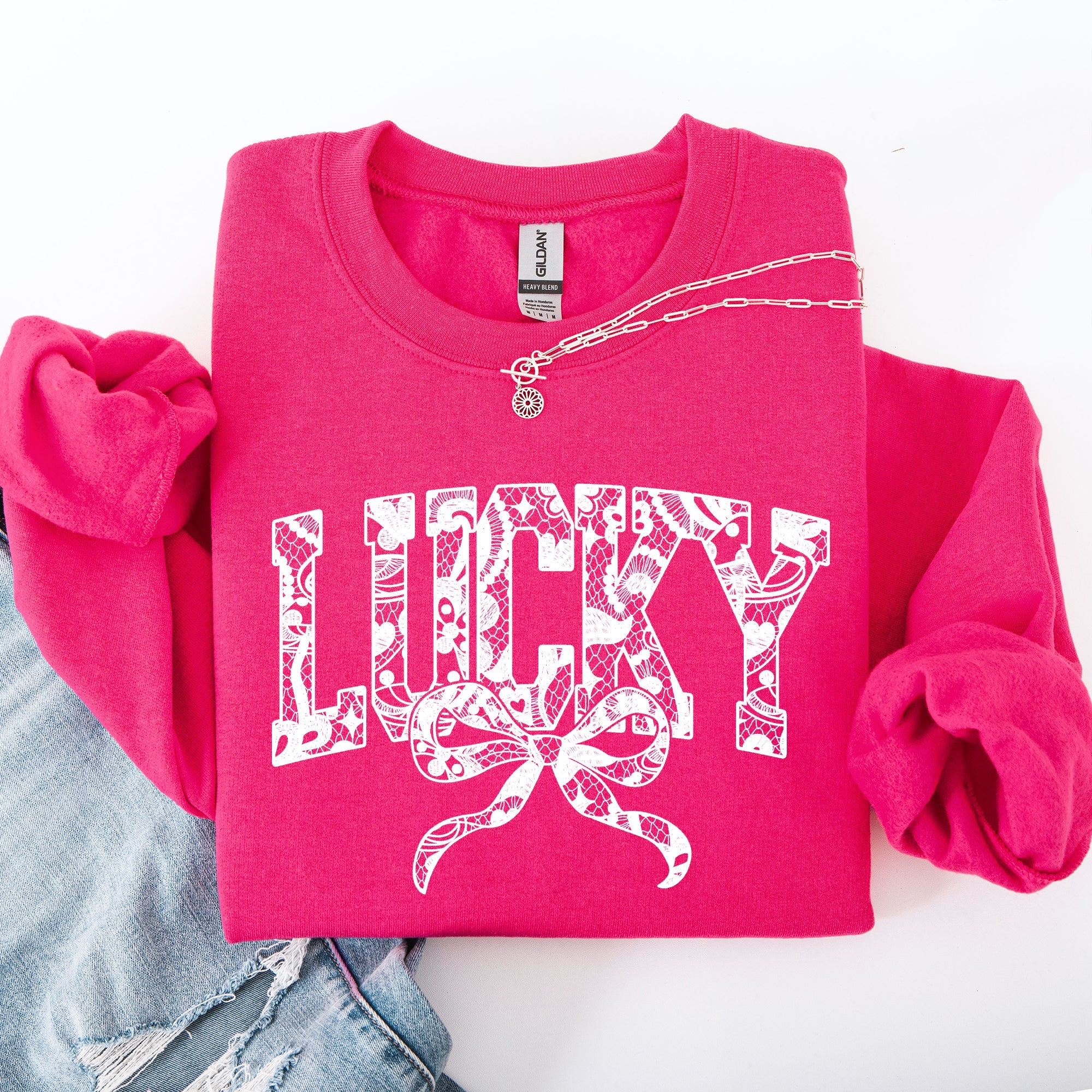 Lucky Lace Coquette Ribbon Leprechaun St Patrick's Day Shamrock Clover Sweatshirt