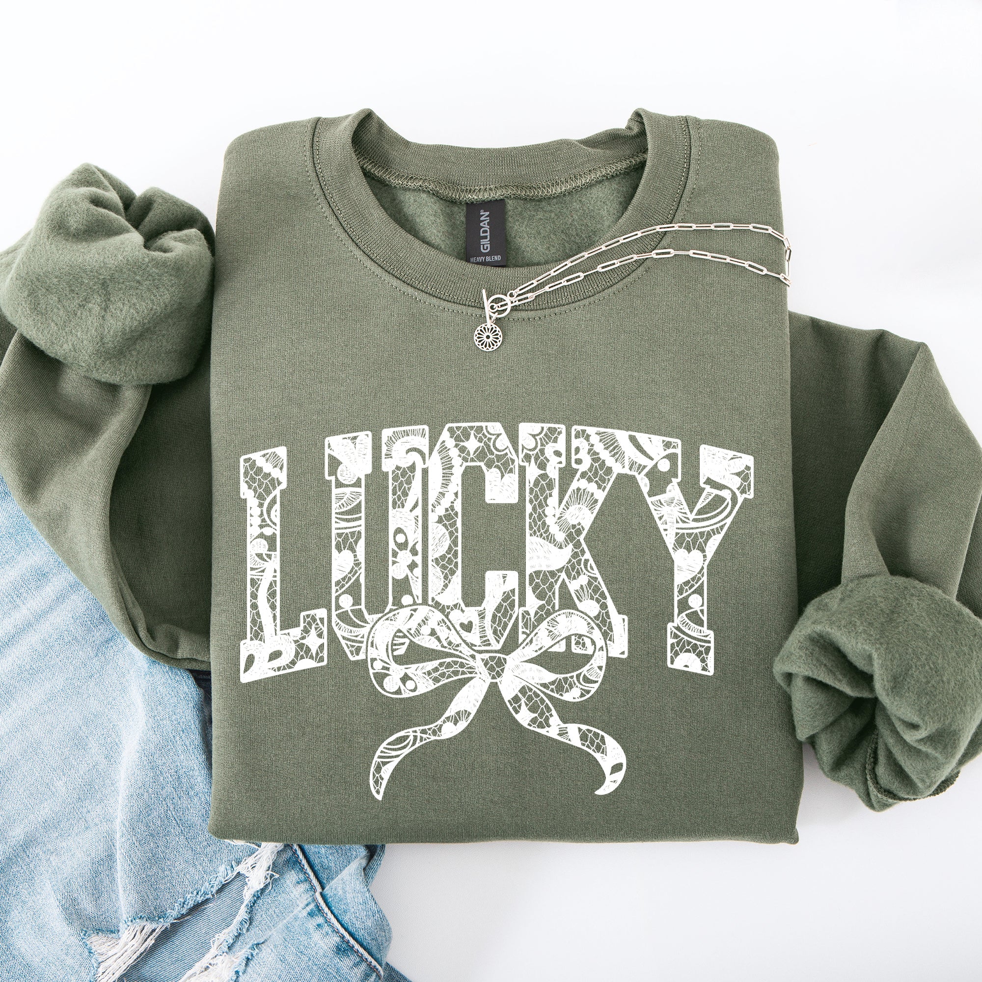 Lucky Lace Coquette Ribbon Leprechaun St Patrick's Day Shamrock Clover Sweatshirt