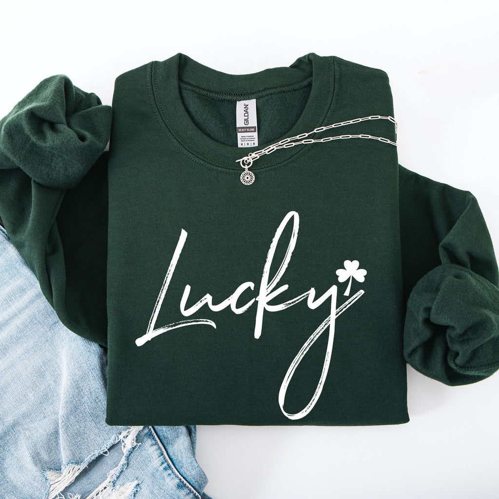 Lucky Minimalist St Patrick's Day Shamrock Clover Leprechaun Festive Cozy Sweatshirt