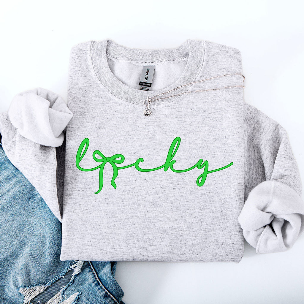Lucky Ribbon Coquette Bow Leprechaun St Patrick's Day Shamrock Clover Holiday Sweatshirt