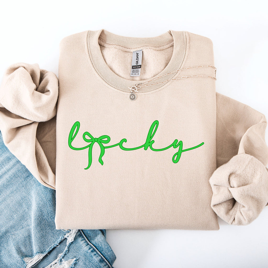 Lucky Ribbon Coquette Bow Leprechaun St Patrick's Day Shamrock Clover Holiday Sweatshirt