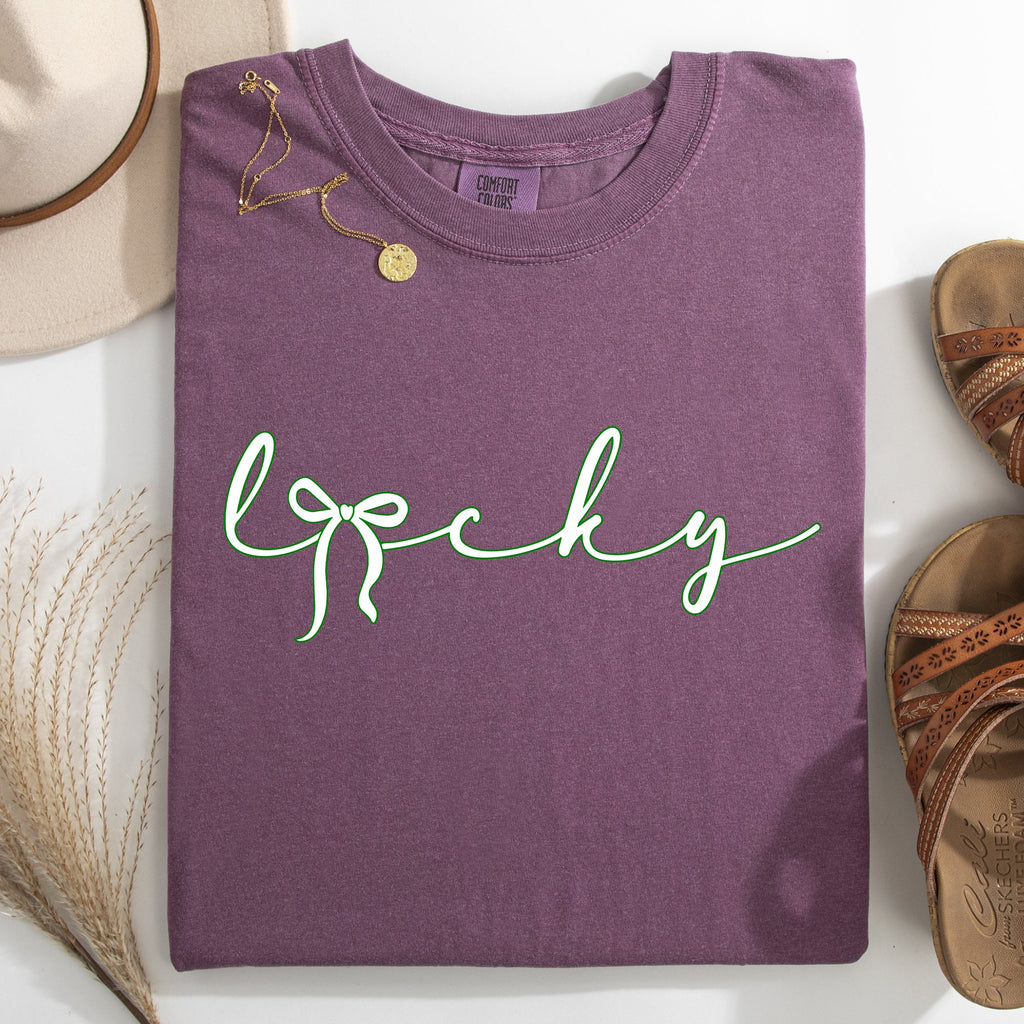 Lucky Ribbon Coquette Bow Leprechaun Shamrock Clover St Patrick's Day Comfort Colors Tee