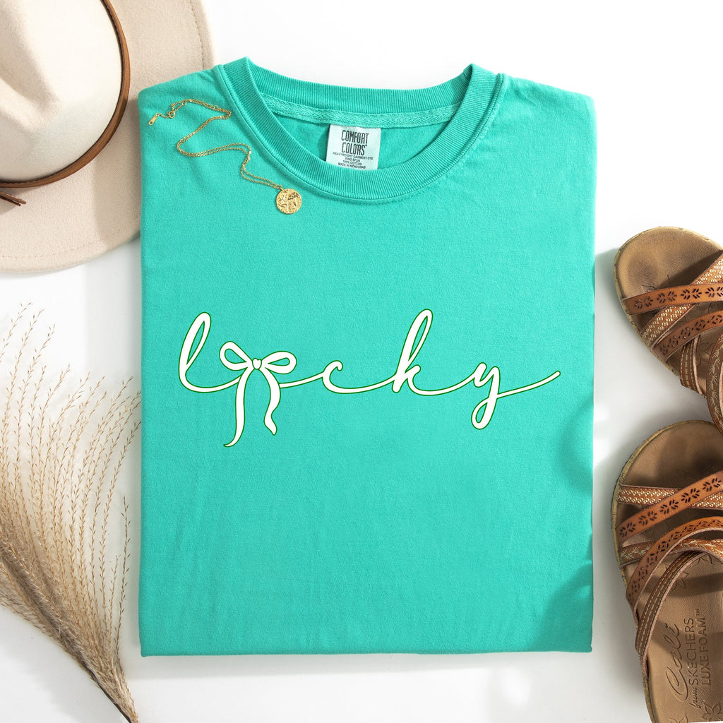 Lucky Ribbon Coquette Bow Leprechaun Shamrock Clover St Patrick's Day Comfort Colors Tee