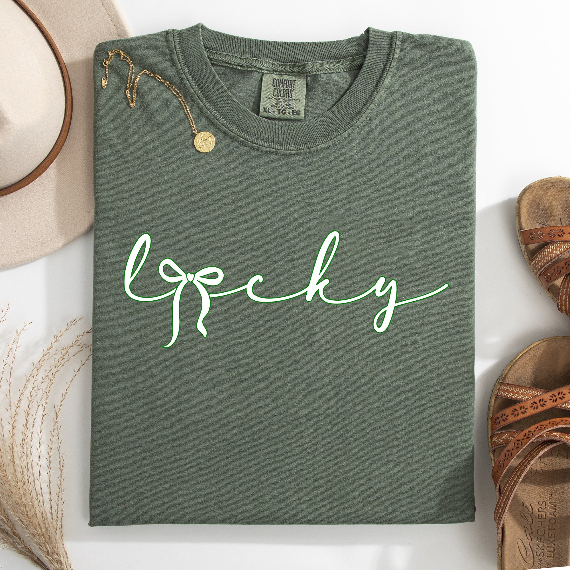 Lucky Ribbon Coquette Bow Leprechaun Shamrock Clover St Patrick's Day Comfort Colors Tee