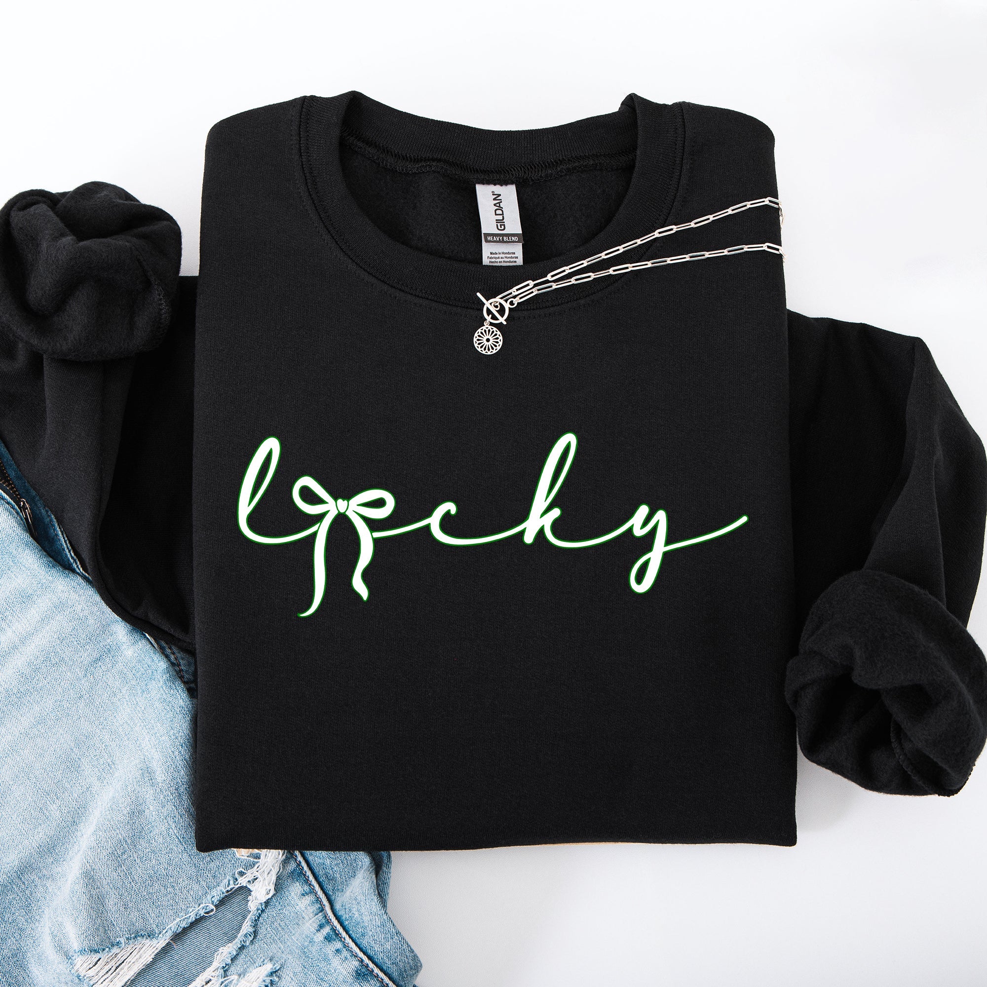 Lucky Ribbon Coquette Bow Leprechaun St Patrick's Day Shamrock Clover Holiday Sweatshirt