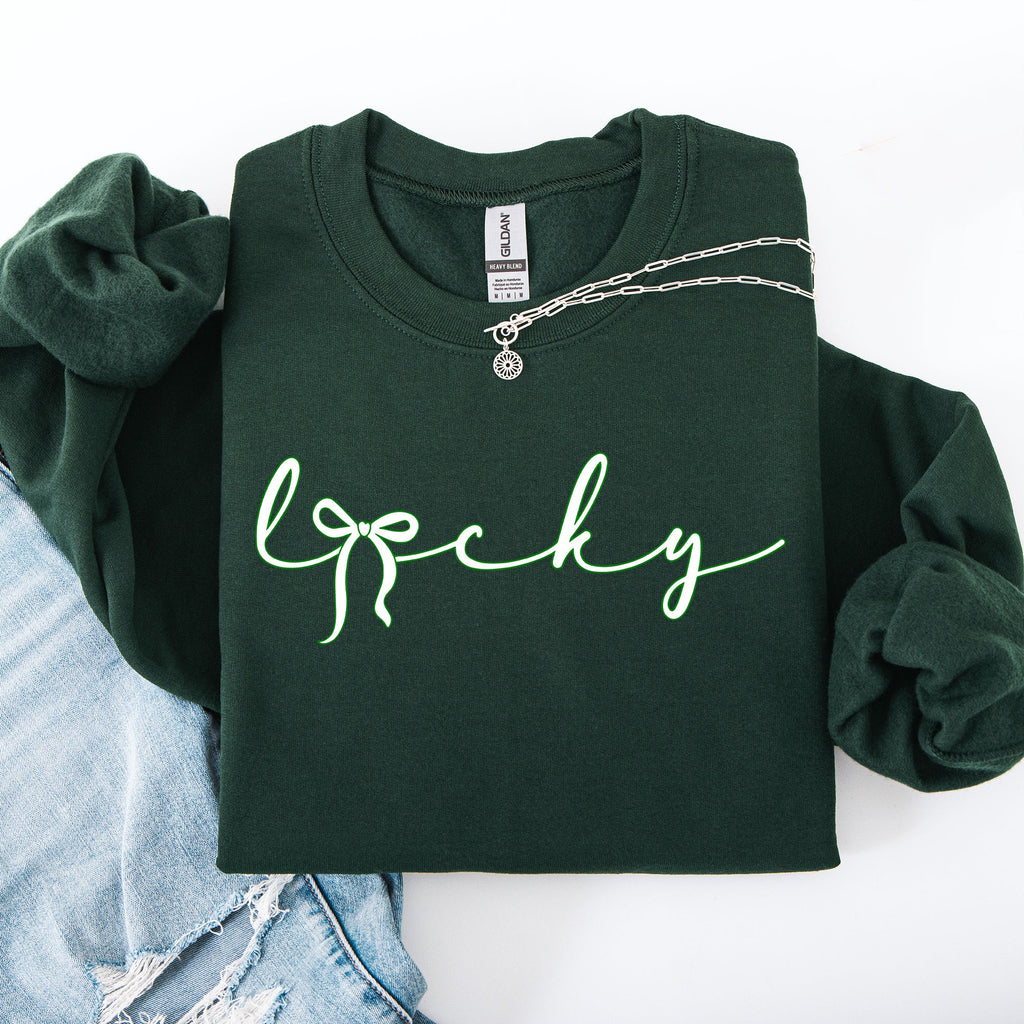 Lucky Ribbon Coquette Bow Leprechaun St Patrick's Day Shamrock Clover Holiday Sweatshirt
