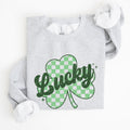 Lucky Shamrock Checker Print St Patrick's Day Holiday Festive Spirit Cozy Sweatshirt