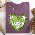 Lucky Sketched Heart St Patrick's Day Shamrock Clover Leprechaun Comfort Colors Tee