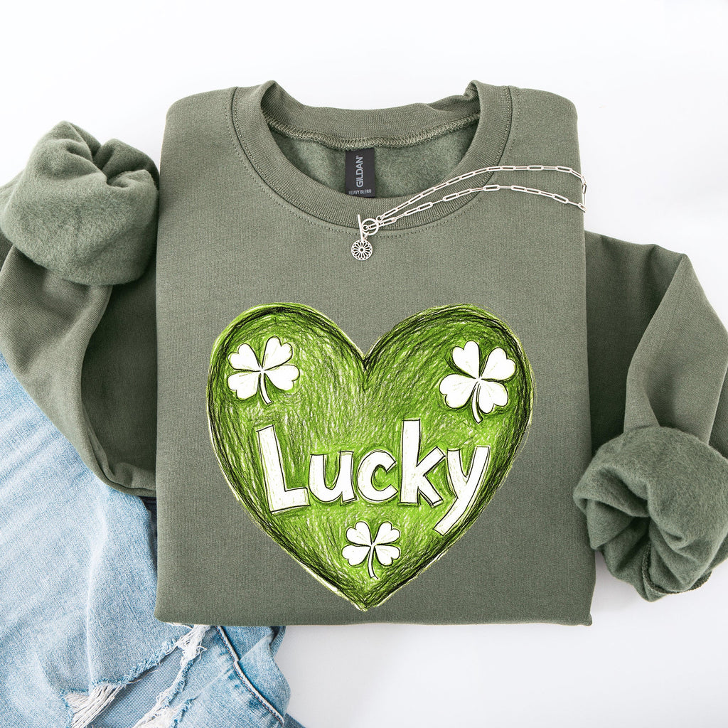 Lucky Sketched Heart St Patrick's Day Shamrock Clover Leprechaun Celebration Edition Sweatshirt