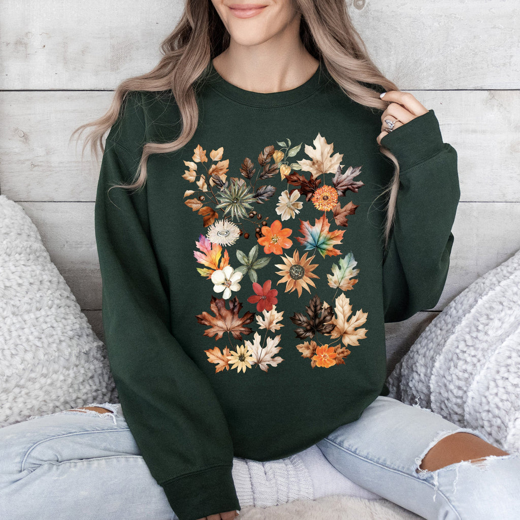 Lush Leaves Artistic Floral Print Botanical Garden Collection Premium Hand Drawn Floral Artwork Sweatshirt