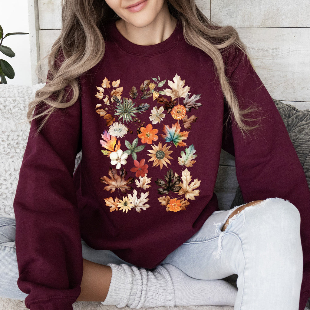 Lush Leaves Artistic Floral Print Botanical Garden Collection Premium Hand Drawn Floral Artwork Sweatshirt
