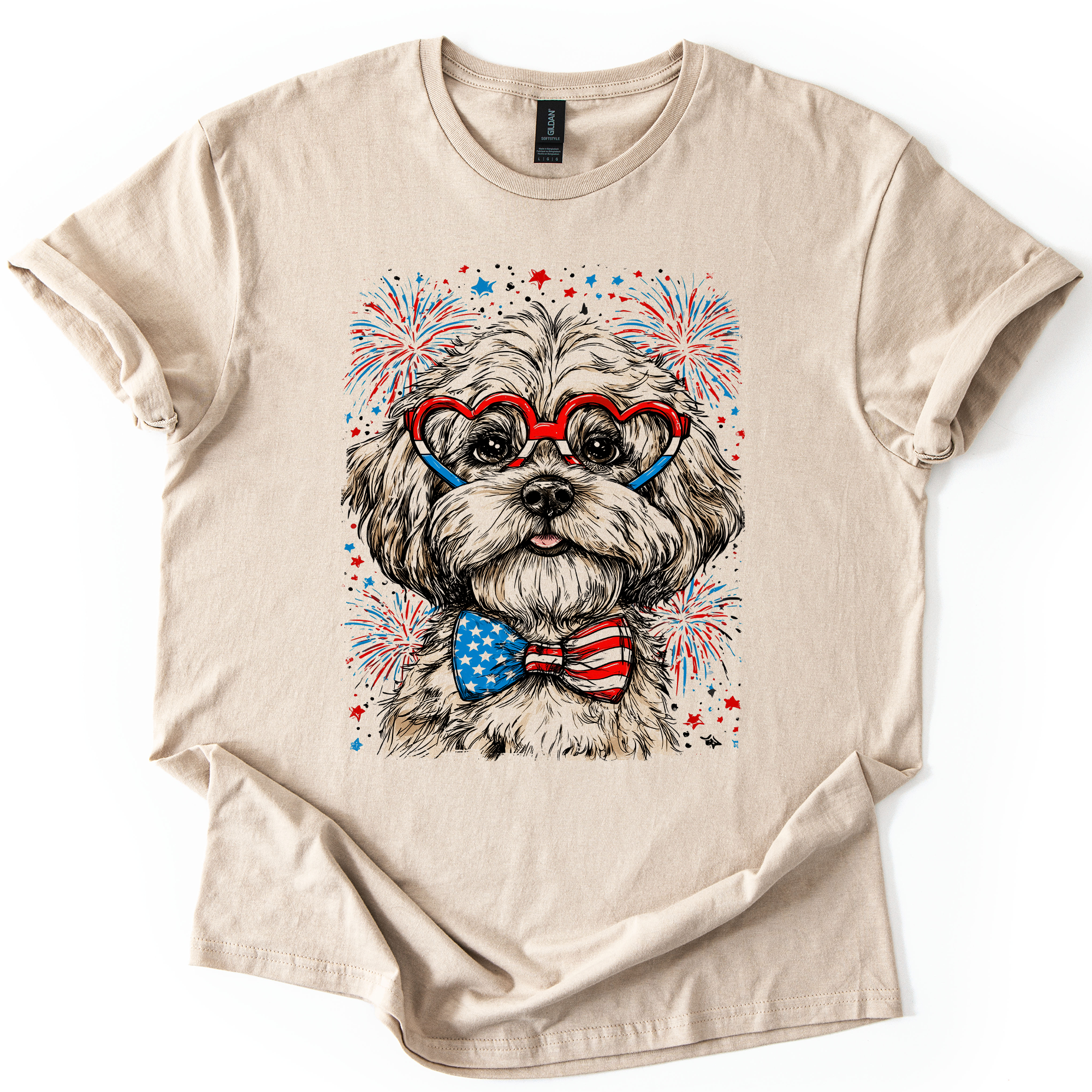 Maltese Patriotic Dog USA Flag Pride 4th of July Pet Lover American Spirit Graphic Tee