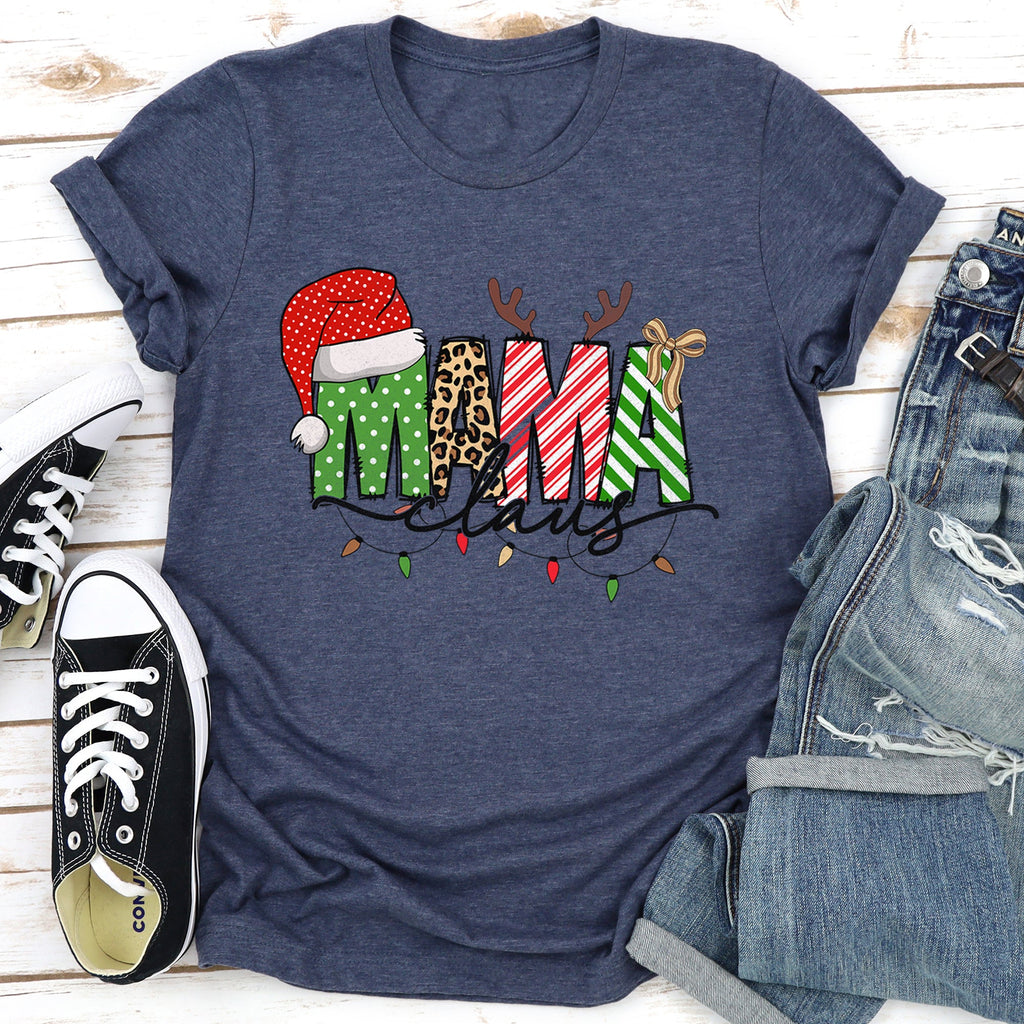Mama Claus Santa Plaid Leopard Print Christmas Holiday Cheer Limited Edition Graphic Tee