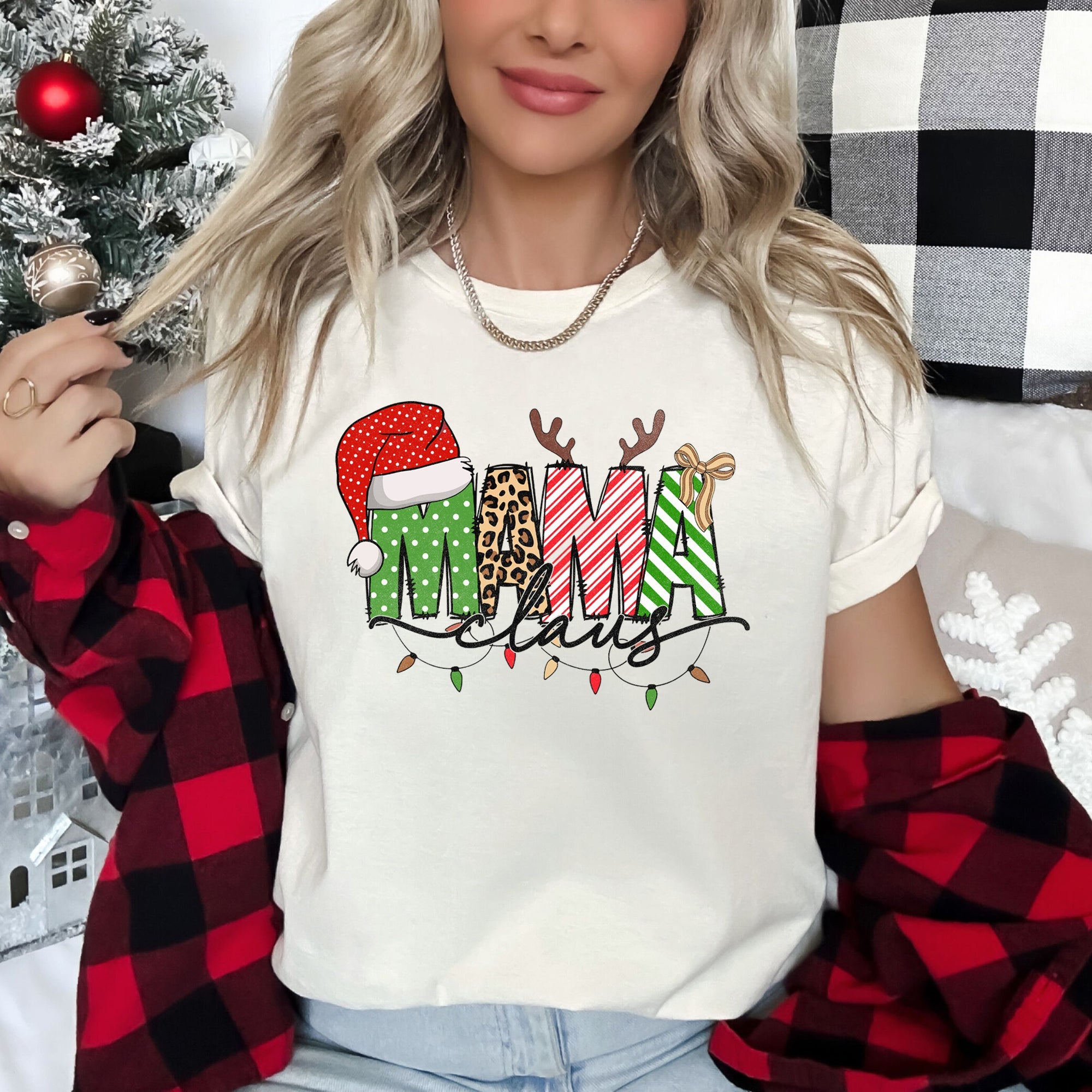 Mama Claus Santa Plaid Leopard Print Christmas Holiday Cheer Limited Edition Graphic Tee