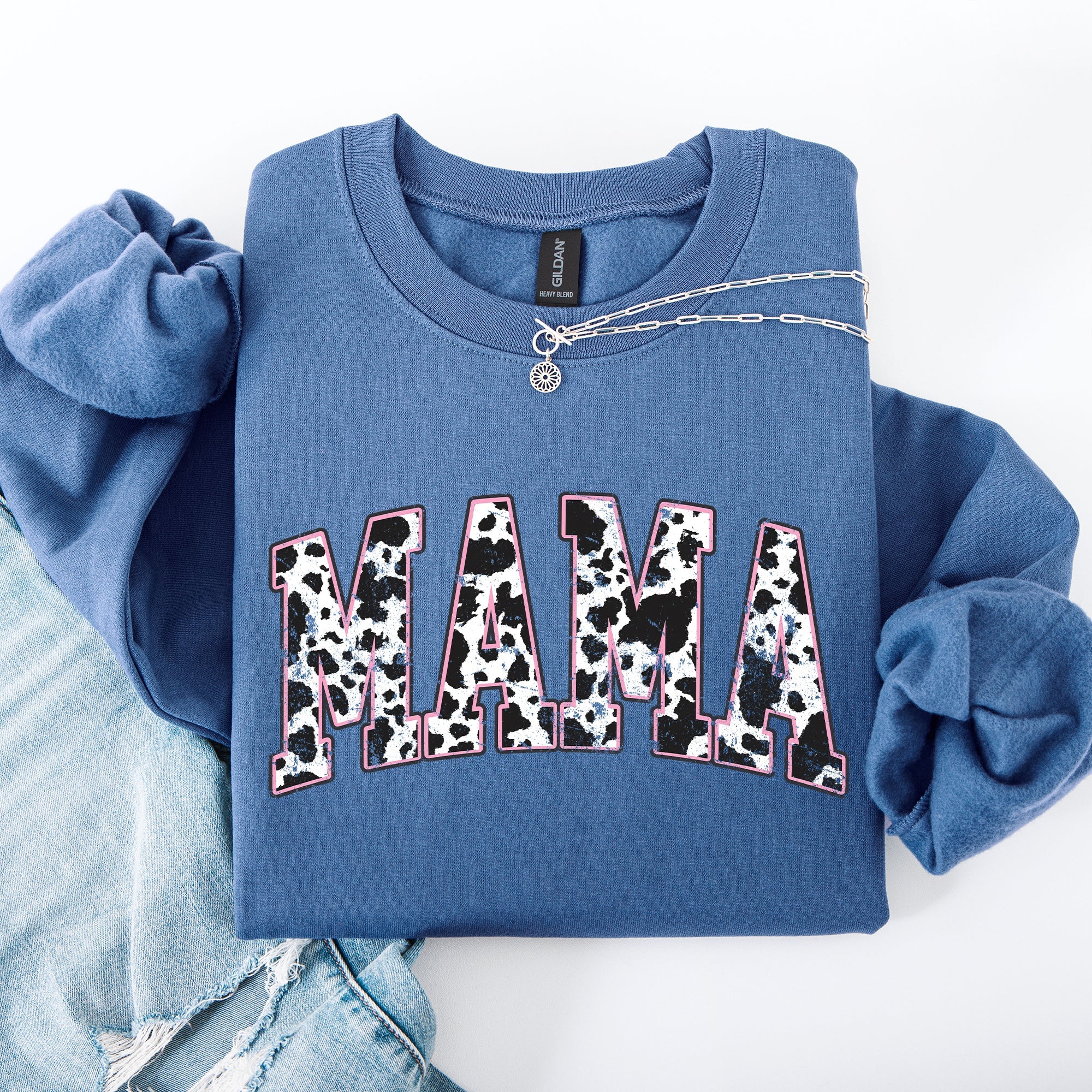 Mama Cow Print Western Vintage Country Farm Cowboy Cowgirl Rustic Cozy Graphic Sweatshirt