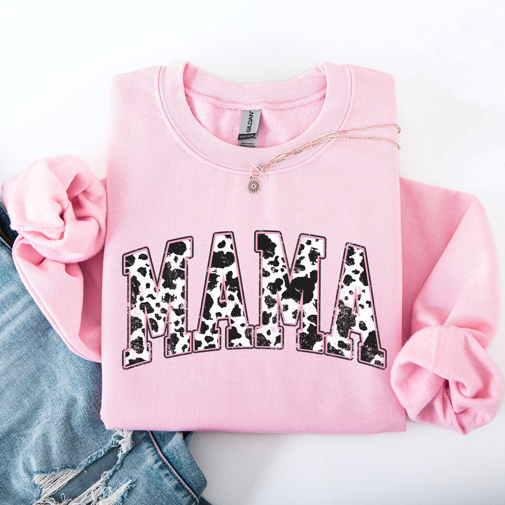 Mama Cow Print Western Vintage Country Farm Cowboy Cowgirl Rustic Cozy Graphic Sweatshirt