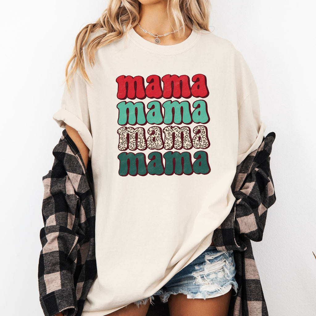 Mama Mama Mama Mama Christmas Retro Leopard Print Santa Xmas Holiday Edition Comfort Colors Tee