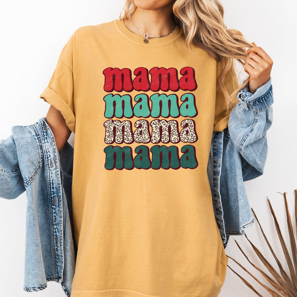 Mama Mama Mama Mama Christmas Retro Leopard Print Santa Xmas Holiday Edition Comfort Colors Tee