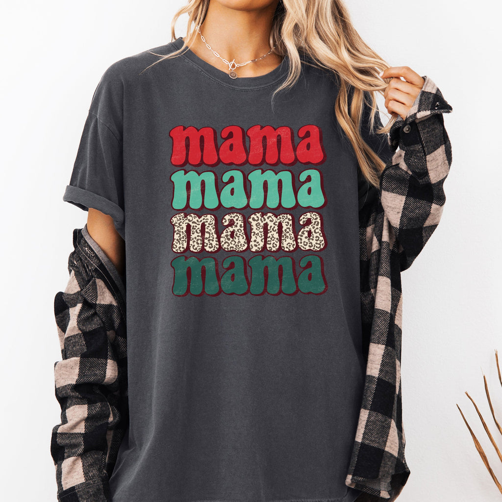 Mama Mama Mama Mama Christmas Retro Leopard Print Santa Xmas Holiday Edition Comfort Colors Tee