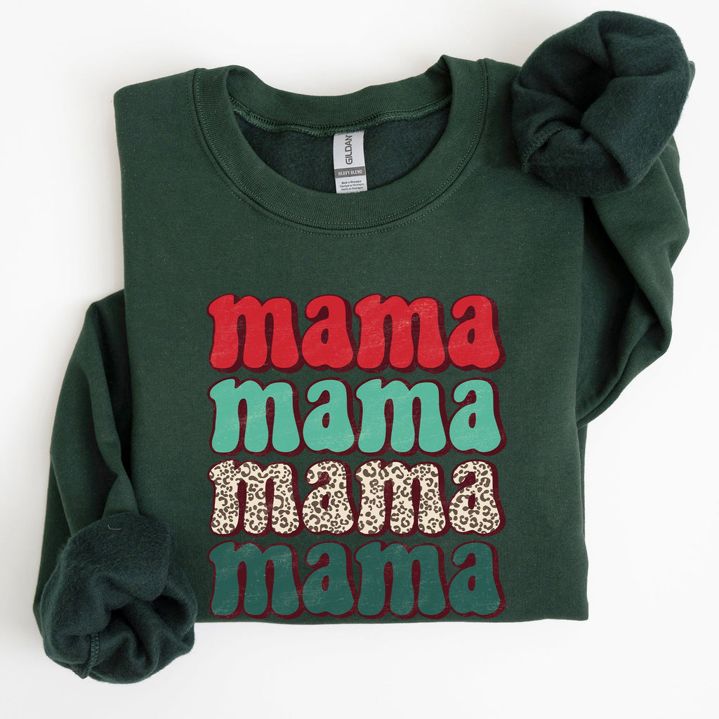 Mama Mama Mama Mama Christmas Xmas Leopard Print Santa Retro Winter Graphic Sweatshirt