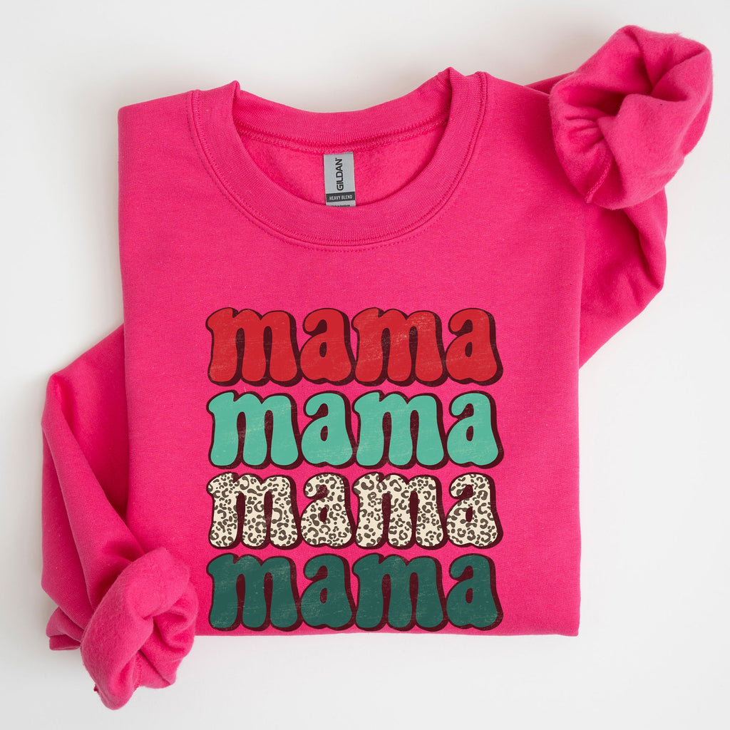Mama Mama Mama Mama Christmas Xmas Leopard Print Santa Retro Winter Graphic Sweatshirt