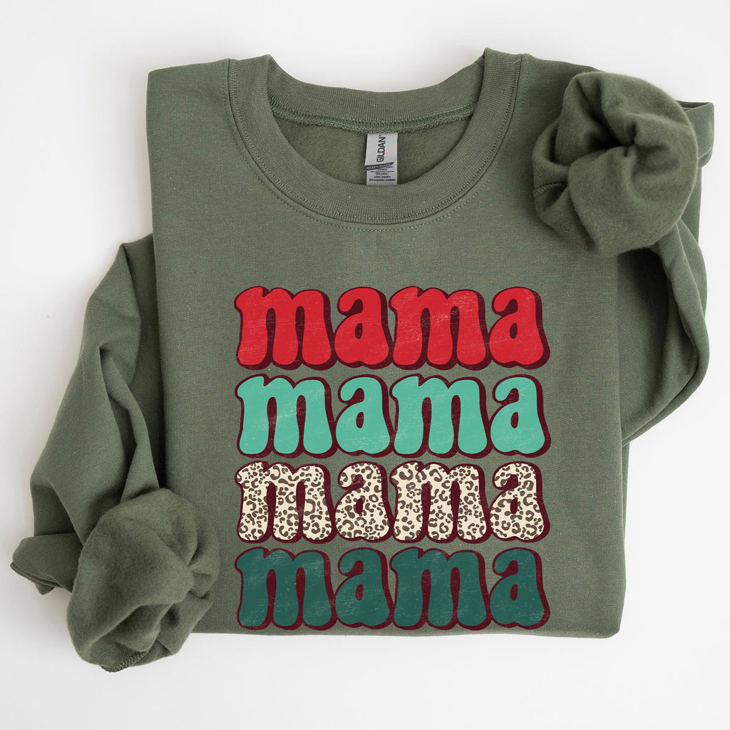 Mama Mama Mama Mama Christmas Xmas Leopard Print Santa Retro Winter Graphic Sweatshirt