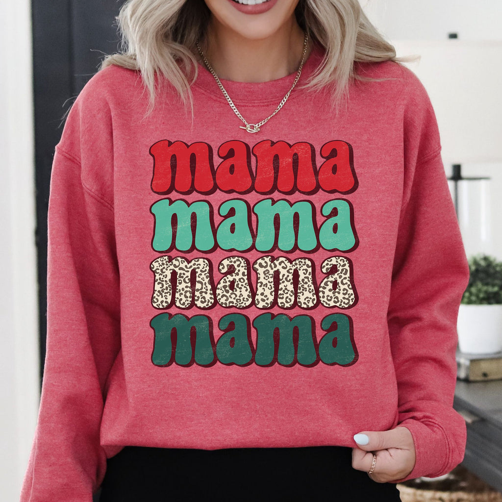 Mama Mama Mama Mama Christmas Xmas Leopard Print Santa Retro Winter Graphic Sweatshirt