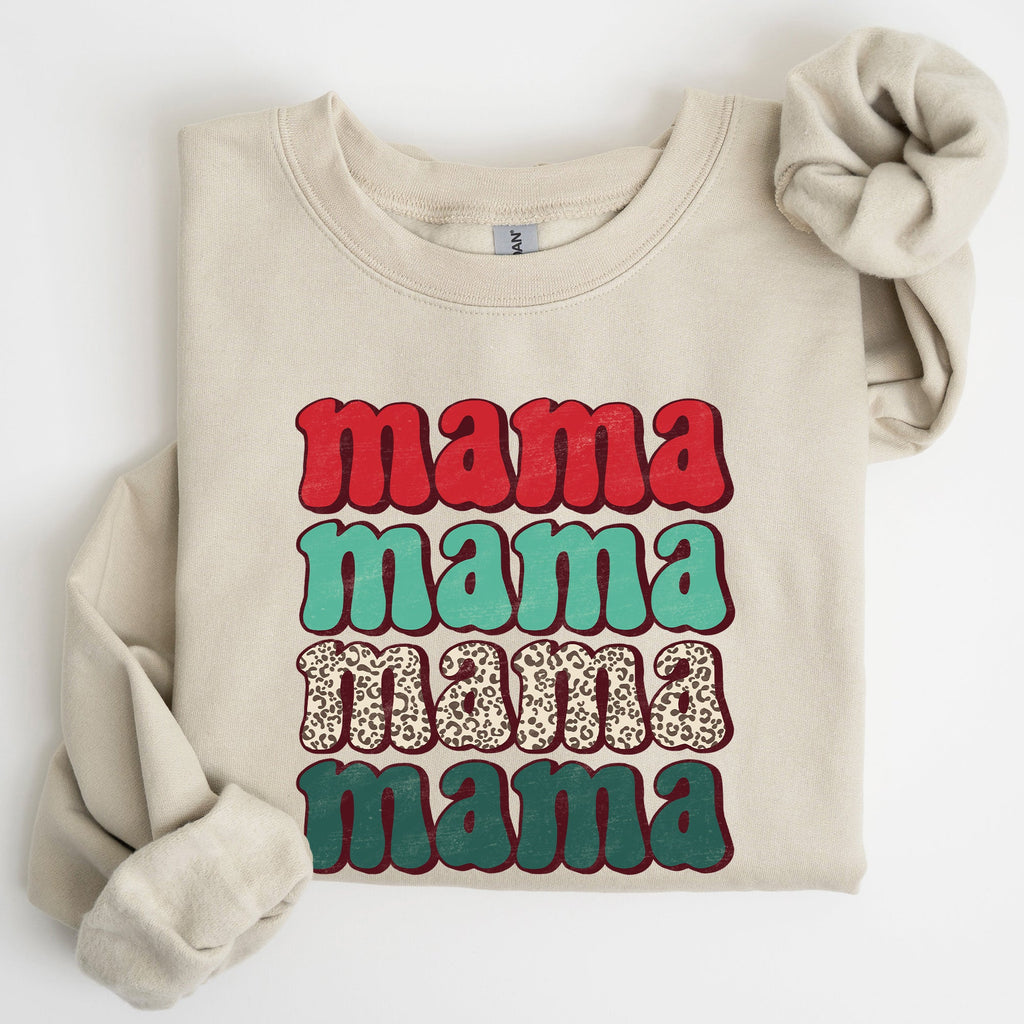 Mama Mama Mama Mama Christmas Xmas Leopard Print Santa Retro Winter Graphic Sweatshirt