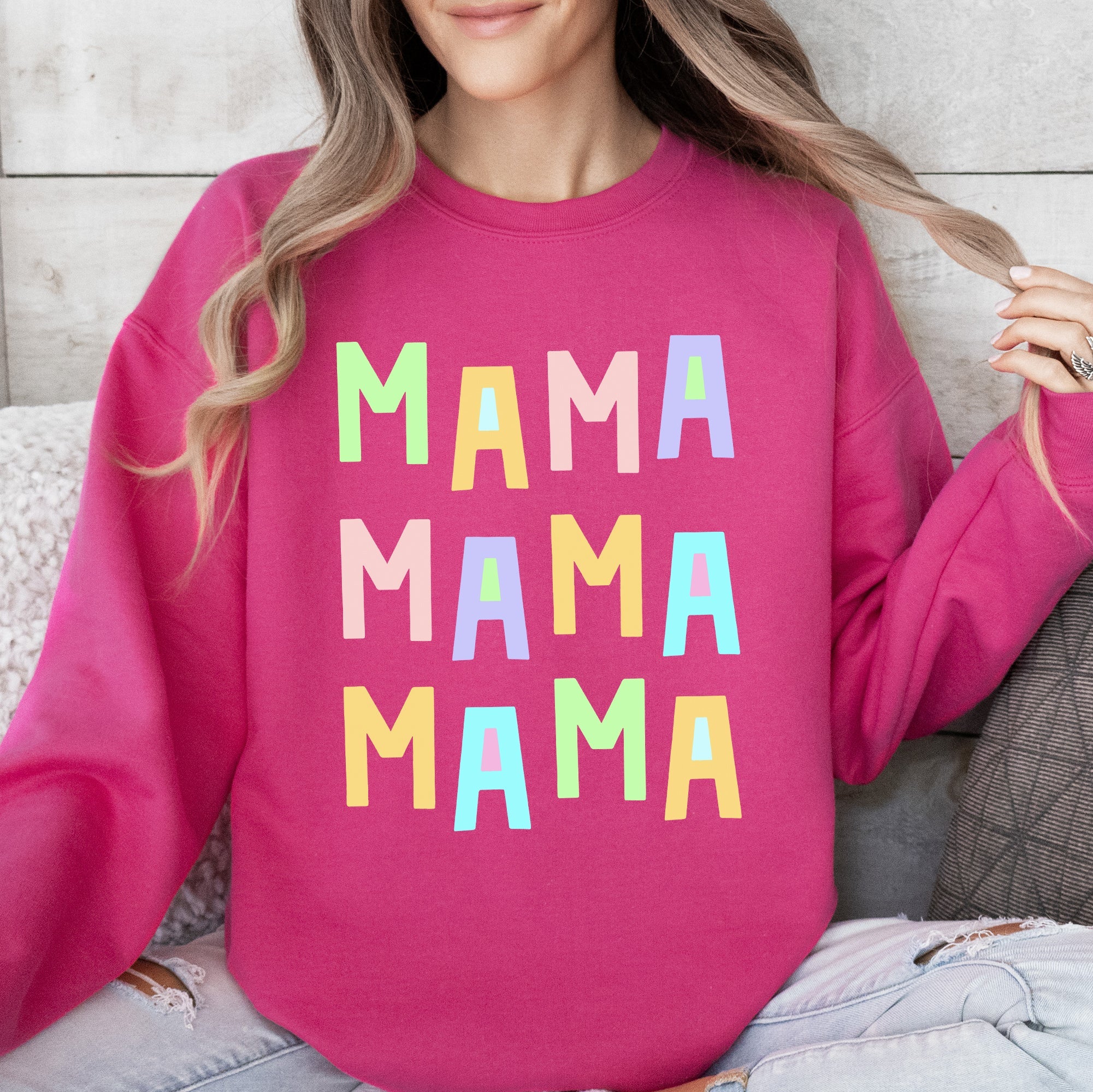 Mama Mama Mama Positivity Sarcastic Mental Health Colorful Pastel Crewneck Sweatshirt