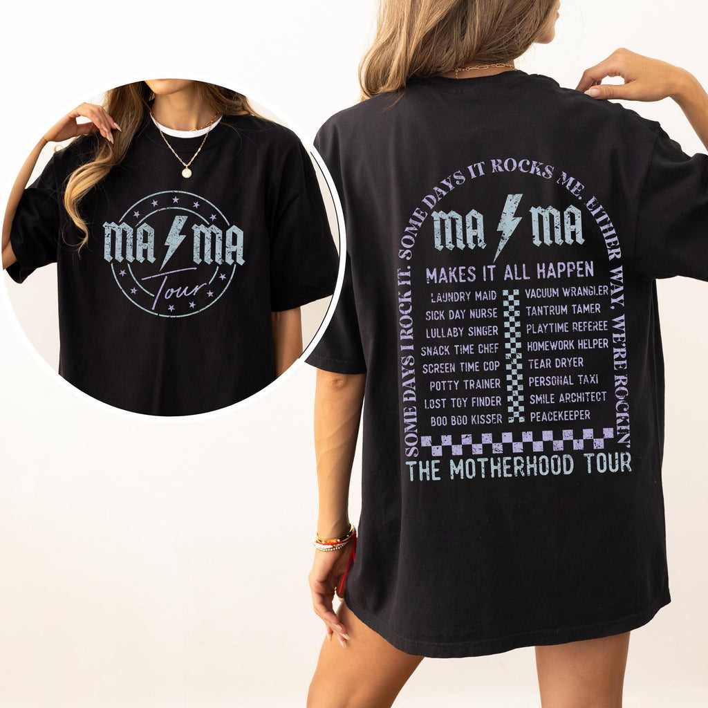 Mama Rock Tour World Tour Rock And Roll Mom Life Motherhood Theme Comfort Colors Tee