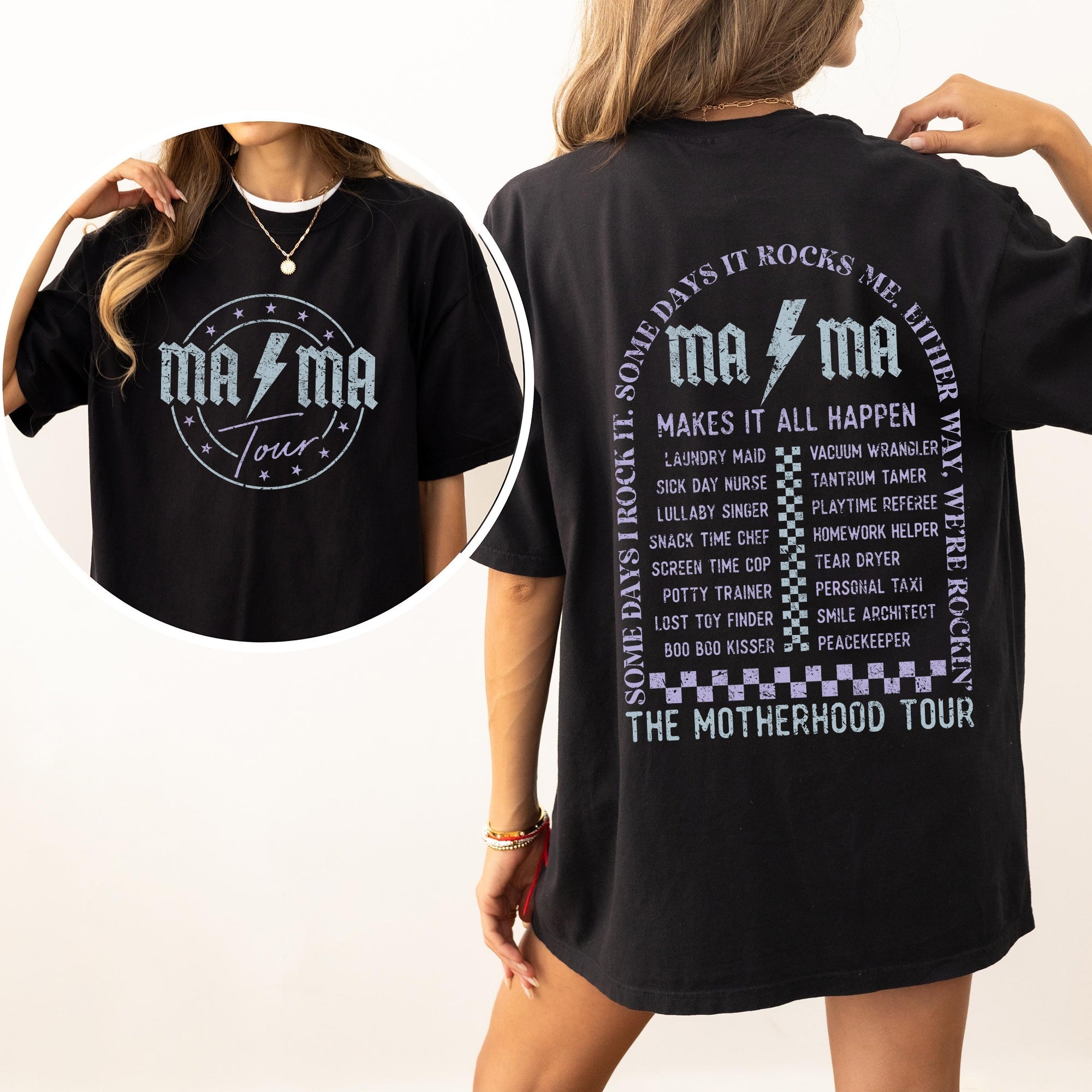 Mama Rock Tour World Tour Rock And Roll Mom Life Motherhood Theme Comfort Colors Tee