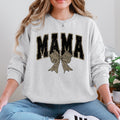 Uniquely Styled Mama Leopard Print Bow Ribbon Embellished Cozy Mother's Day Sweatshirt
